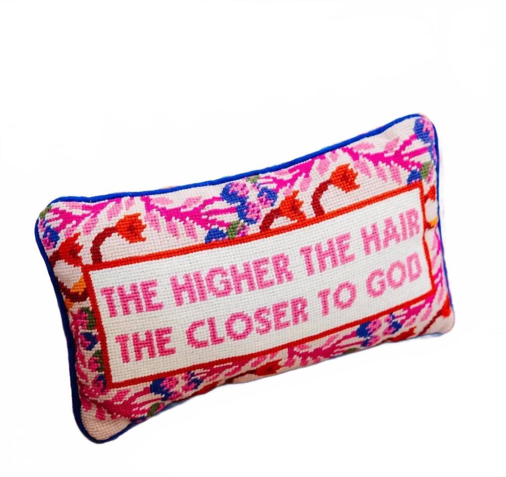 NEW FURBISH STUDIO higher the hair needlepoint pillow in blue